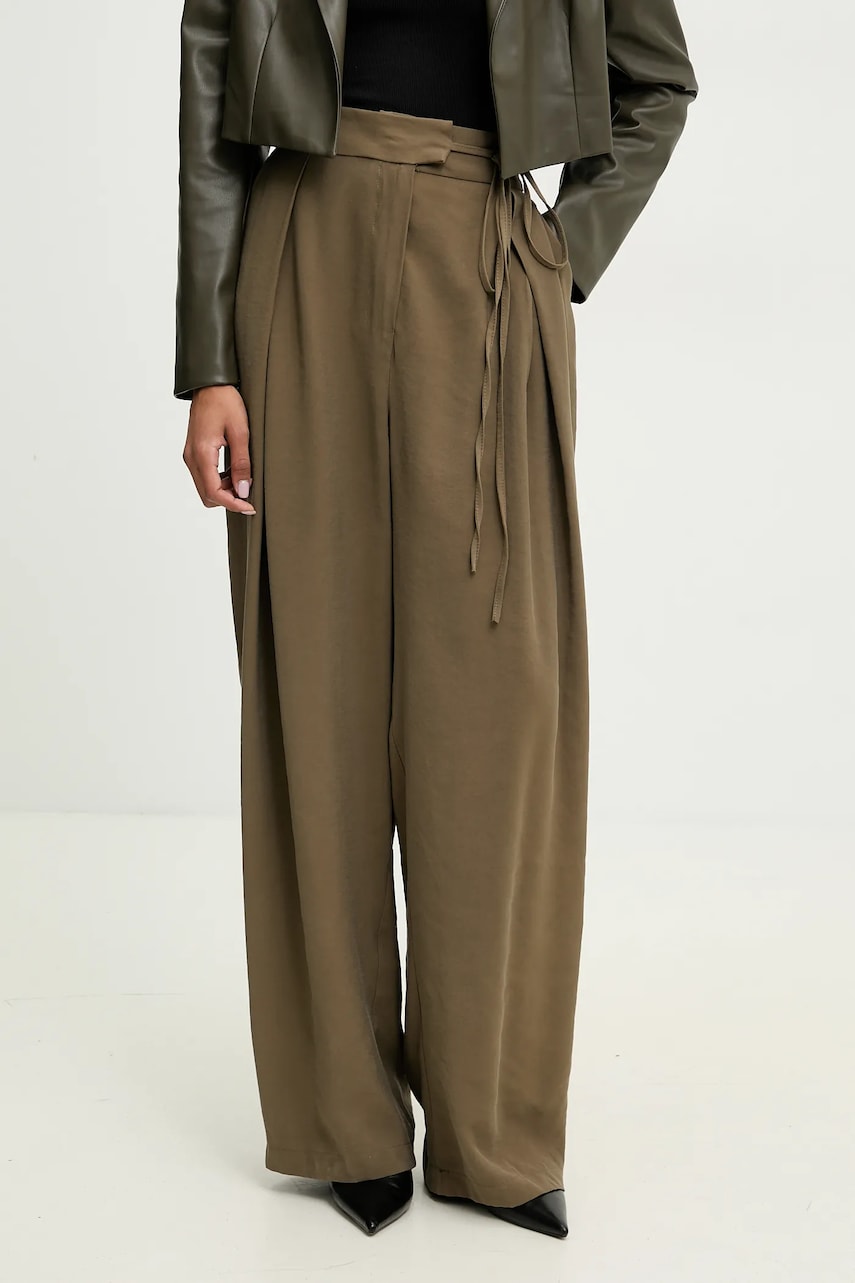 Answear Lab pantaloni femei, culoarea verde, lat, high waist