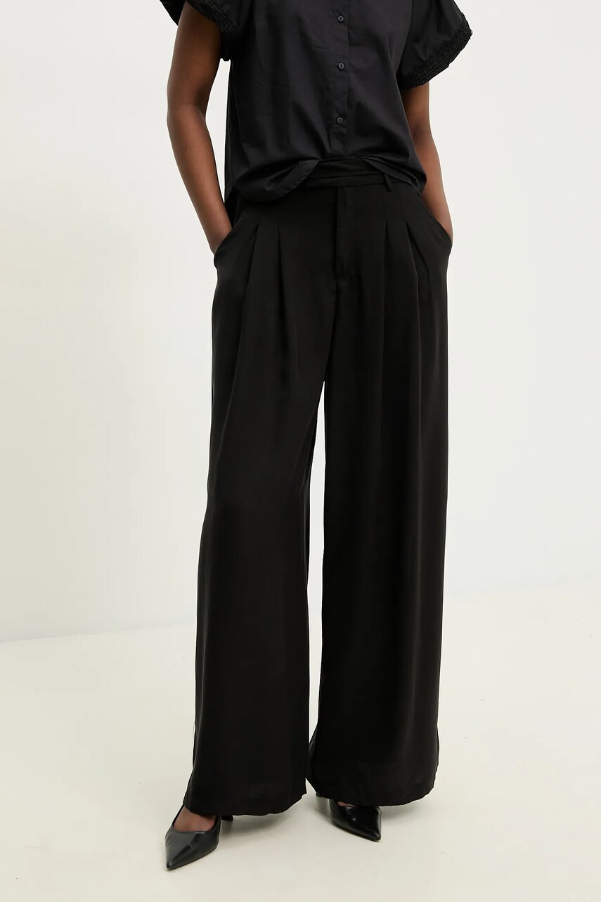Answear Lab pantaloni femei, culoarea negru, lat, high waist