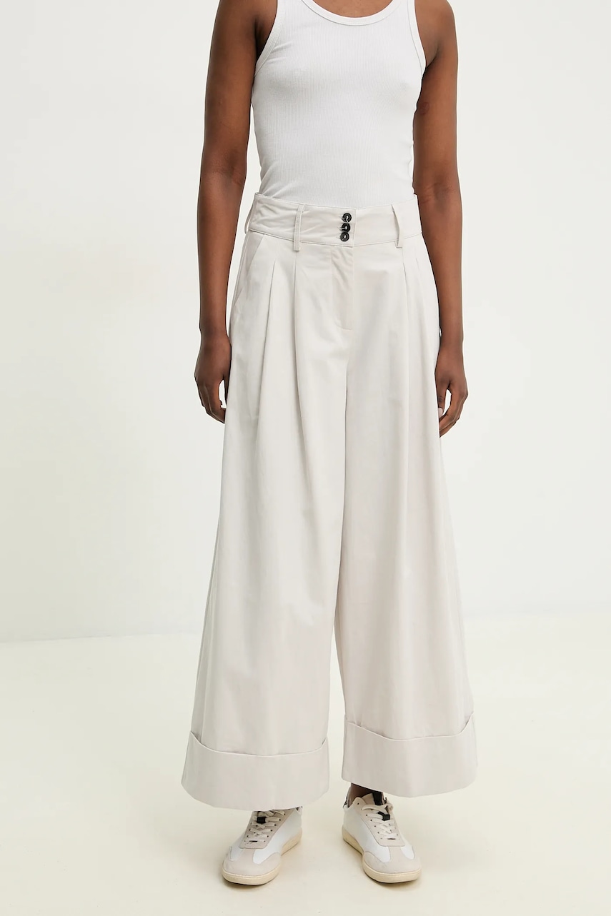 Answear Lab pantaloni de bumbac femei, culoarea alb, drept, high waist