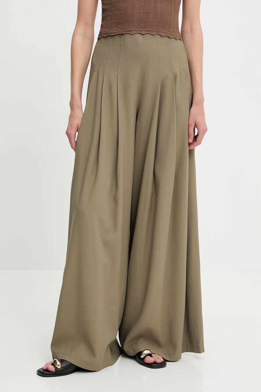 Levně Kalhoty Answear Lab dámské, zelená barva, široké, high waist