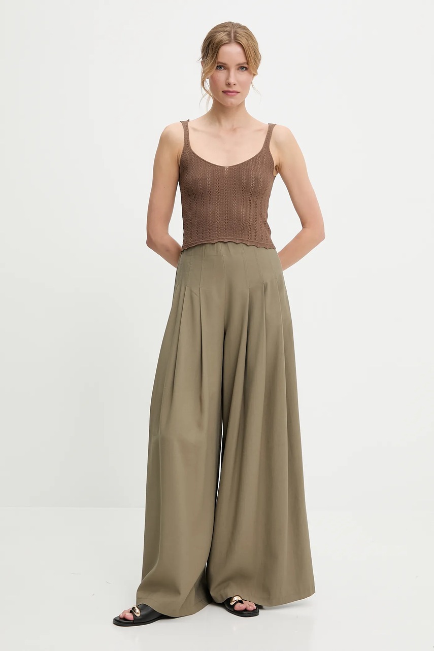 Брюки Answear.LAB цвет зелёный широкие высокая посадка