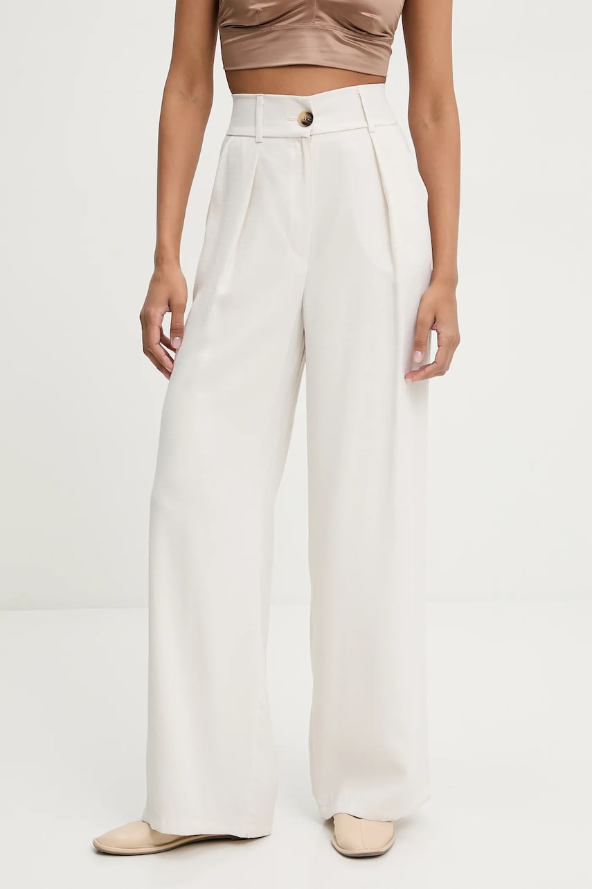 Levně Kalhoty Answear Lab dámské, béžová barva, široké, high waist