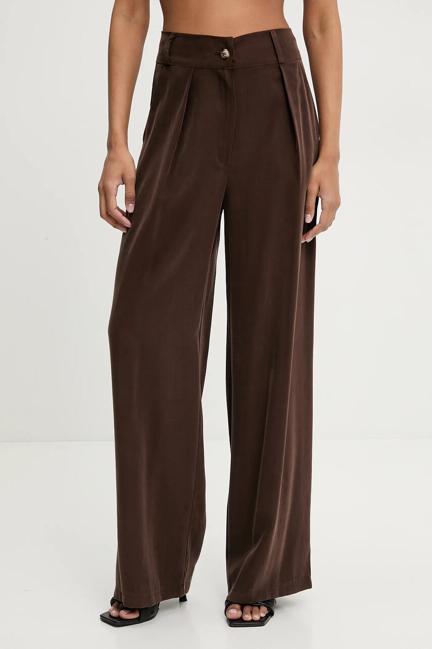 Levně Kalhoty Answear Lab dámské, hnědá barva, široké, high waist
