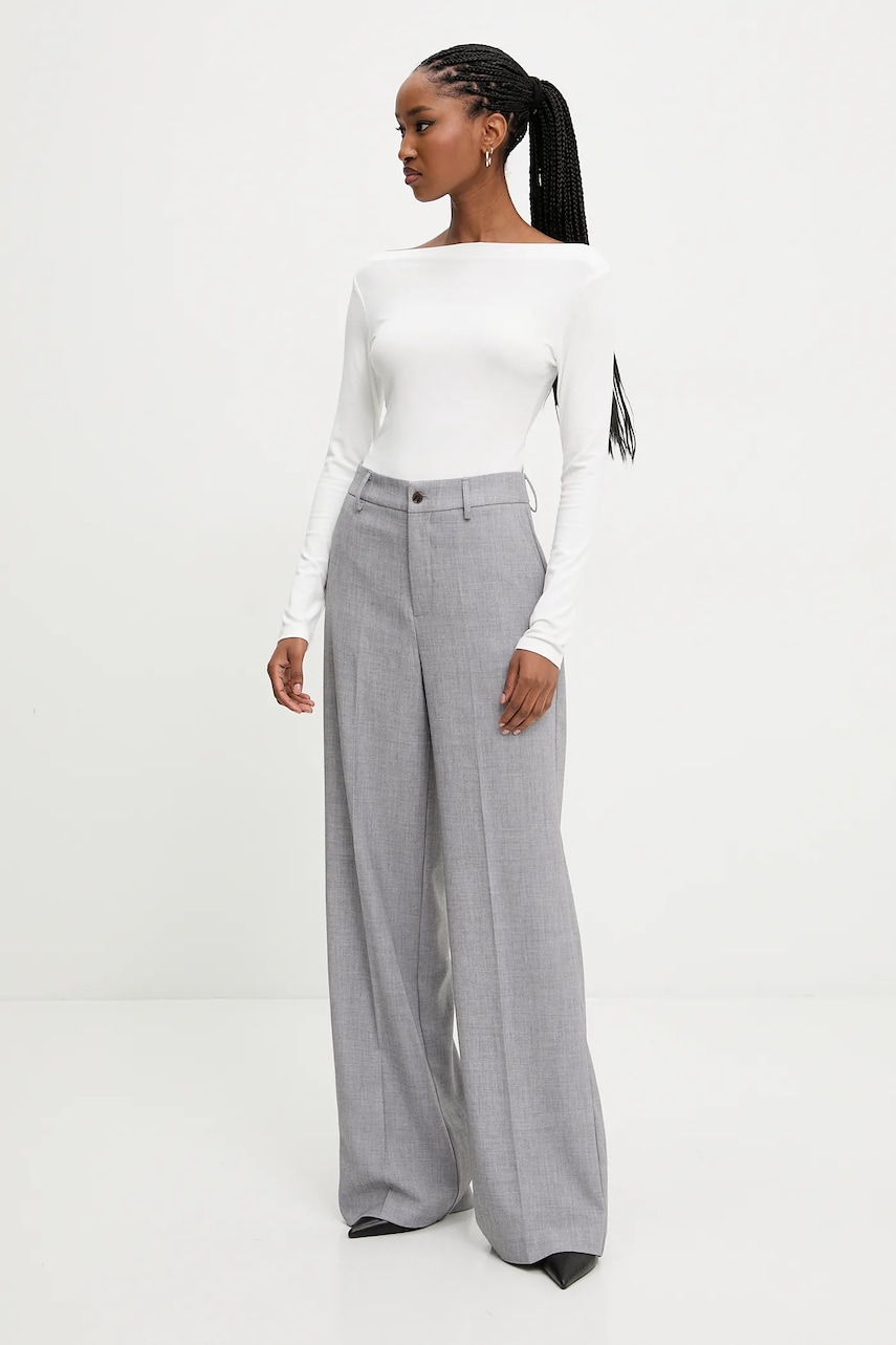 Answear Lab pantaloni femei, culoarea gri, drept, high waist