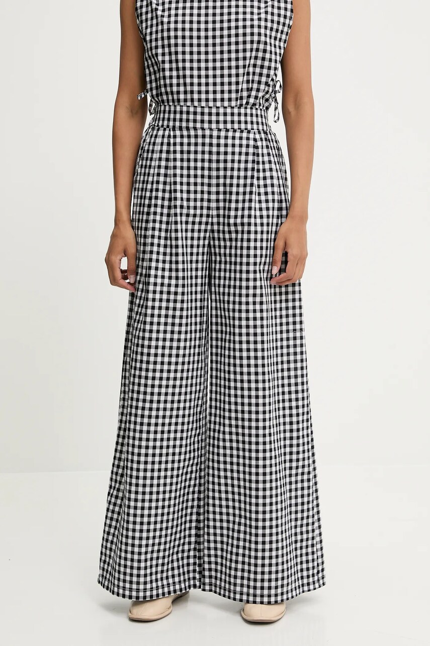 Answear Lab pantaloni de bumbac culoarea negru, lat, high waist