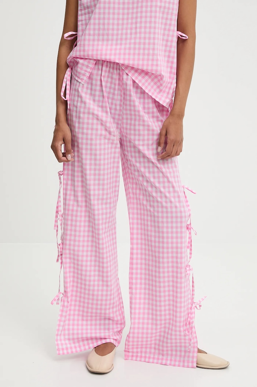 Answear Lab pantaloni de bumbac culoarea roz, drept, high waist