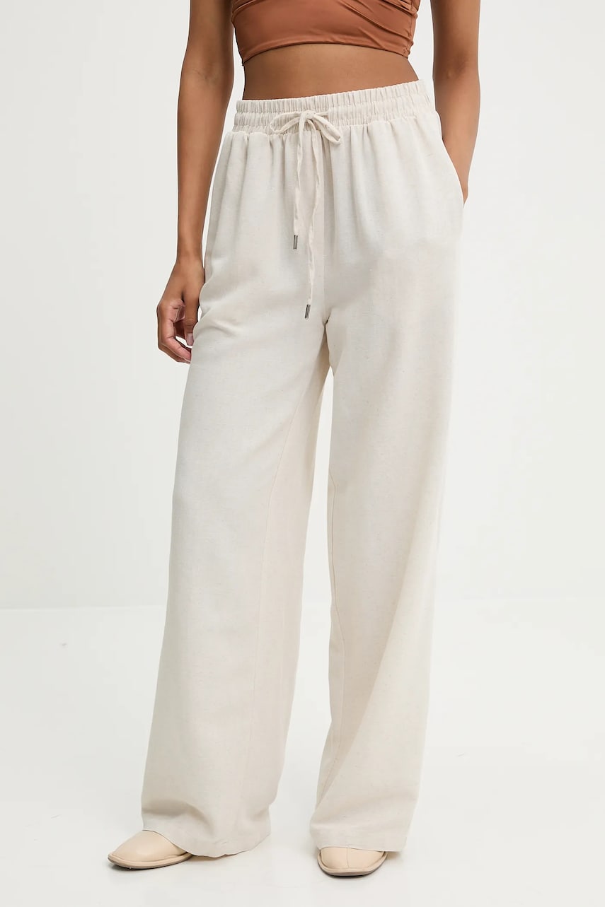 Answear Lab pantaloni din amestec de in culoarea bej, lat, high waist