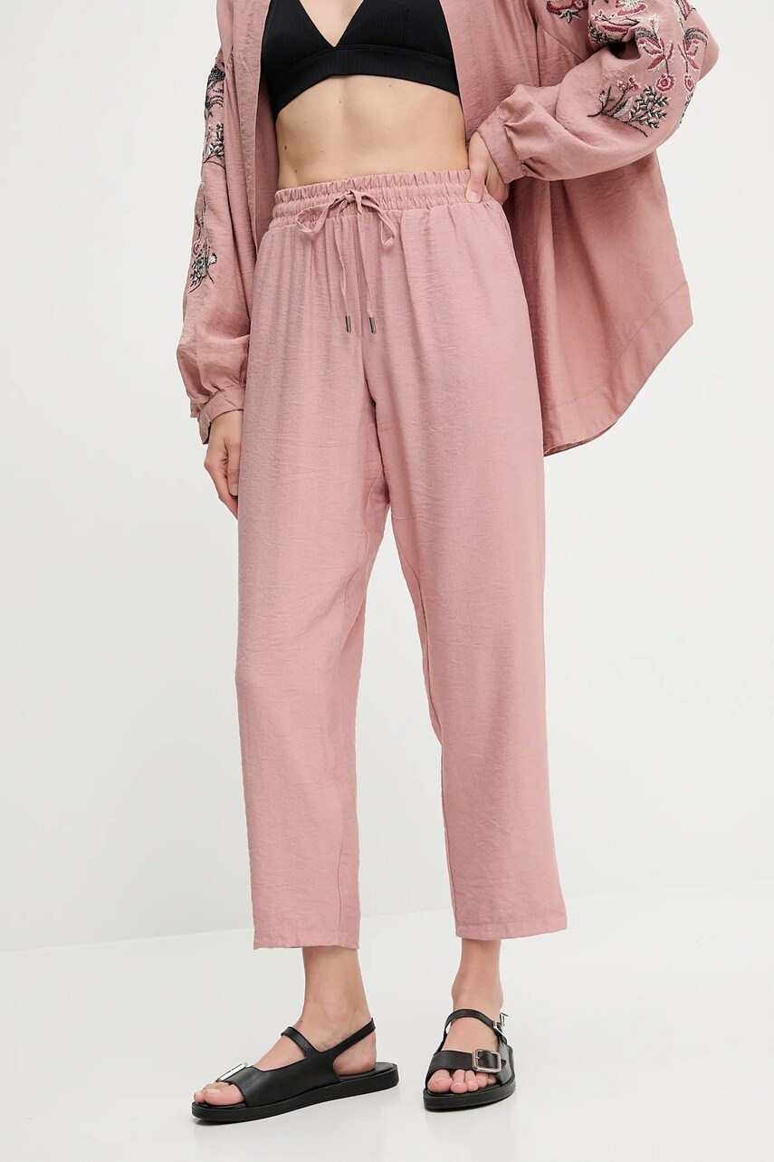 Answear Lab pantaloni culoarea roz, drept, high waist