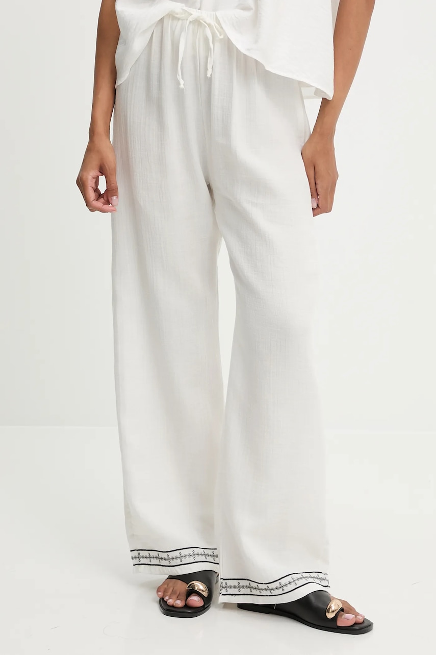 Answear Lab pantaloni de bumbac culoarea alb, drept, high waist