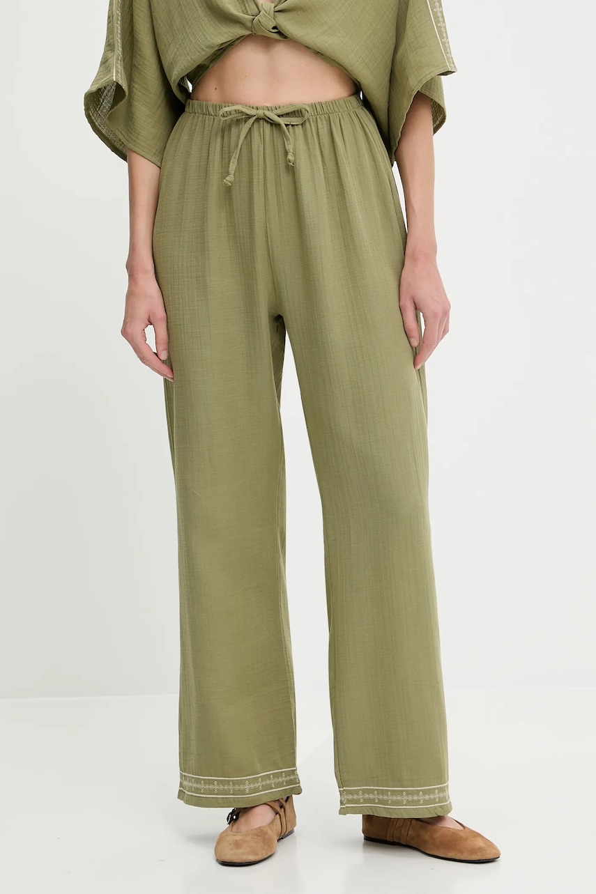 Answear Lab pantaloni de bumbac culoarea verde, drept, high waist