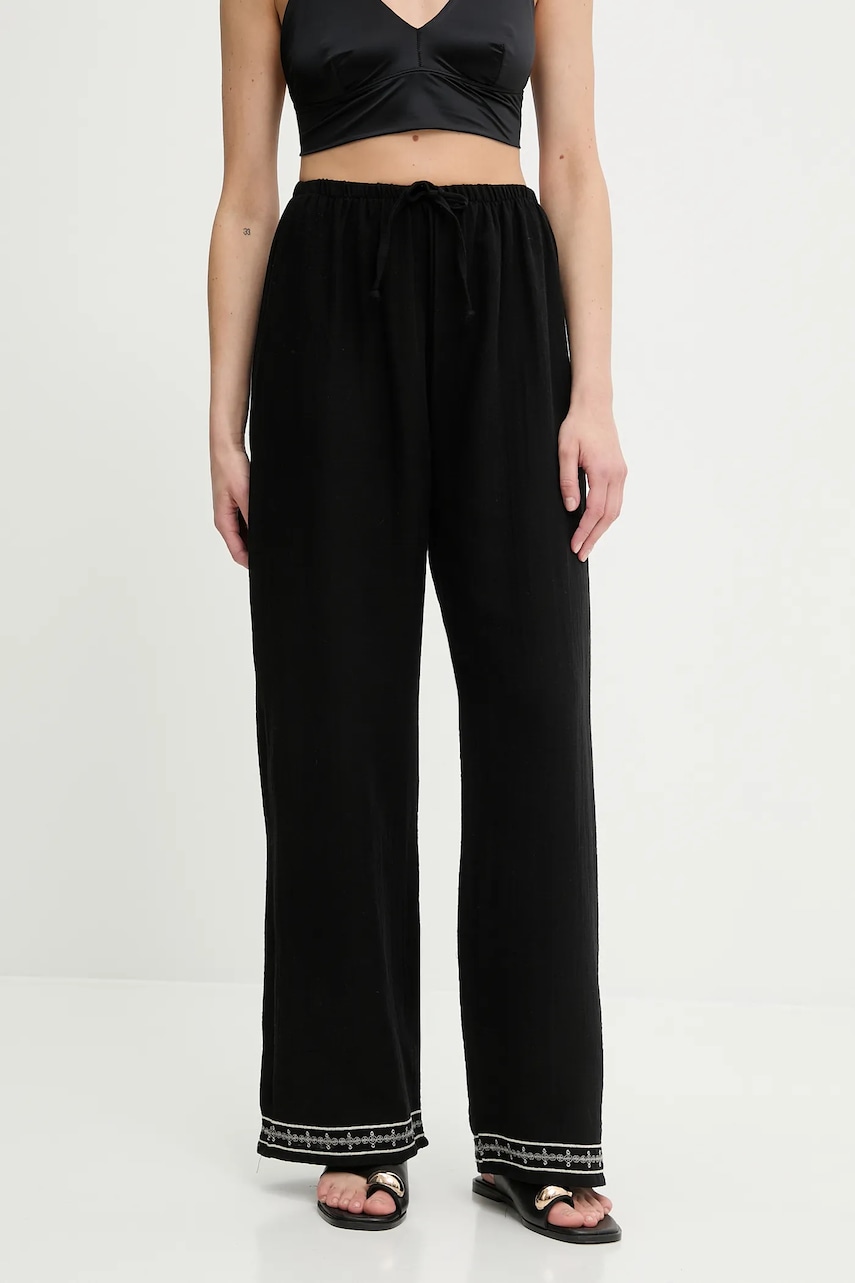 Answear Lab pantaloni de bumbac culoarea negru, drept, high waist