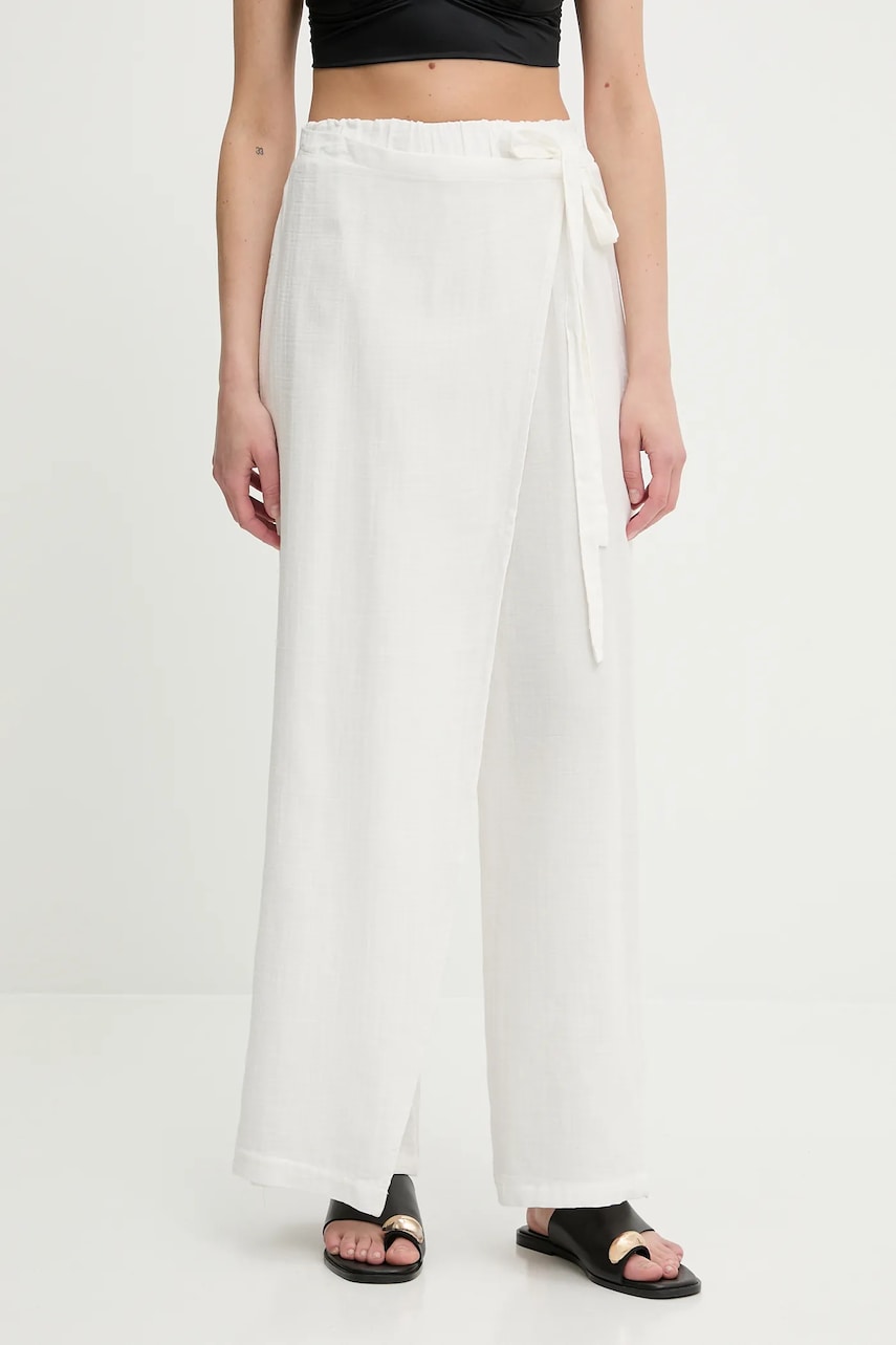 Answear Lab pantaloni de bumbac culoarea alb, lat, high waist