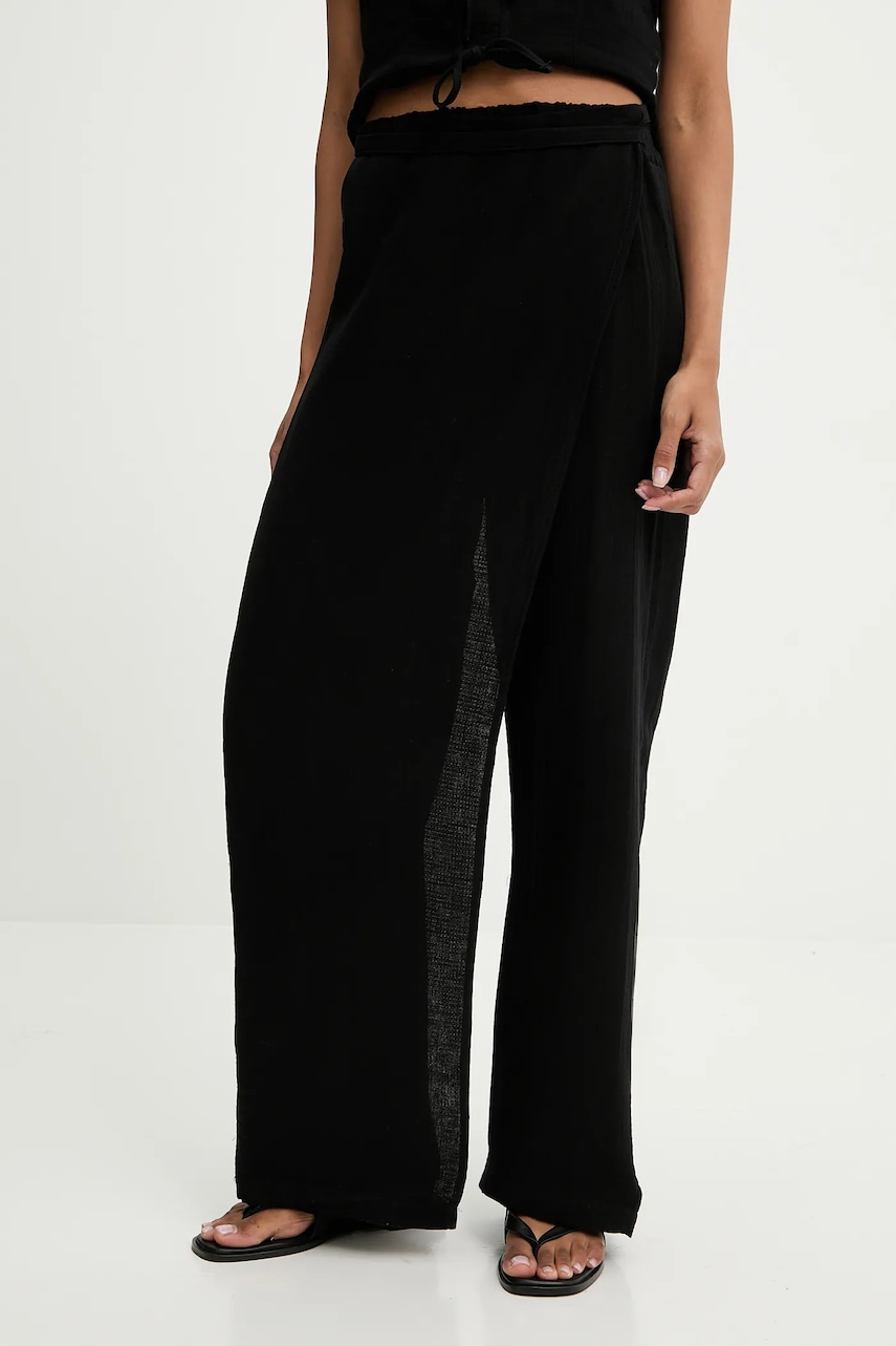 Answear Lab pantaloni de bumbac culoarea negru, lat, high waist