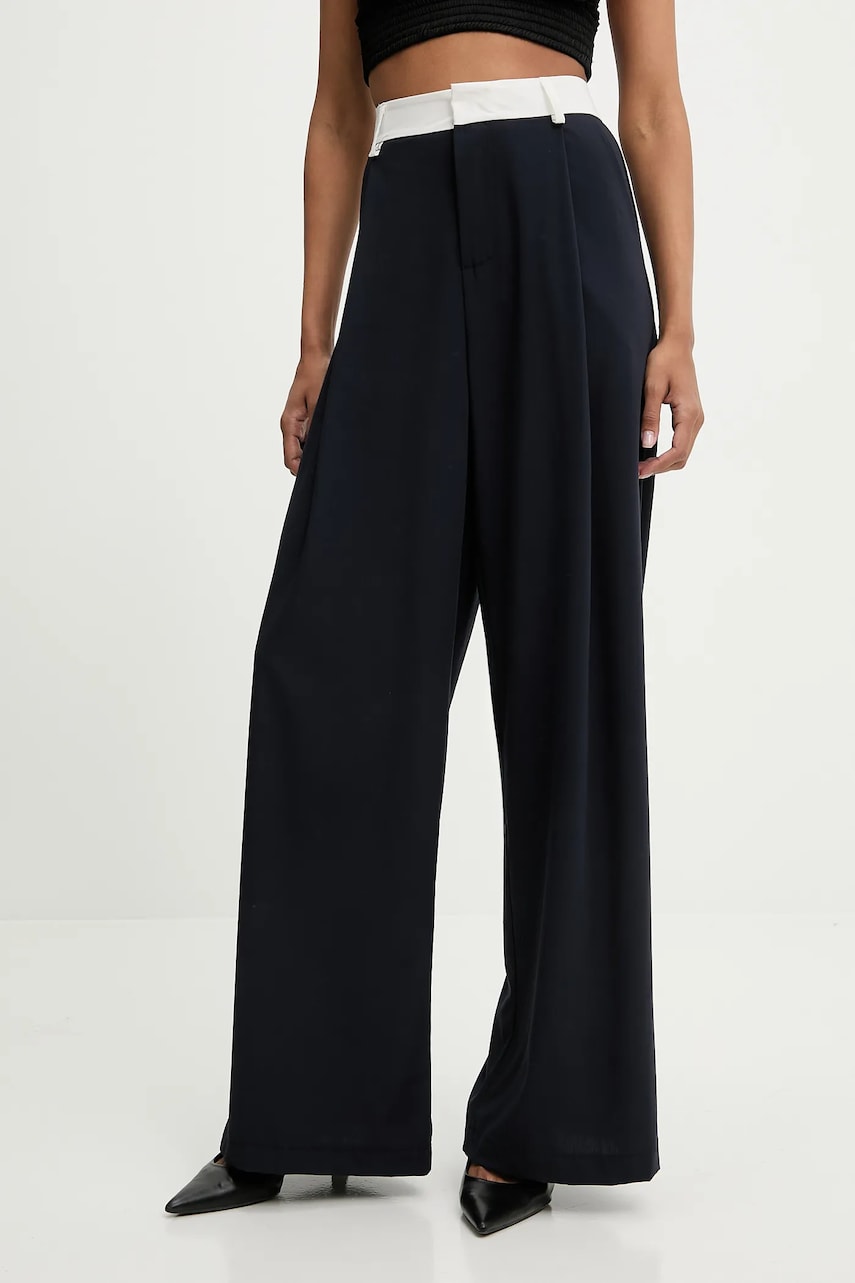 Answear Lab pantaloni culoarea albastru marin, lat, high waist