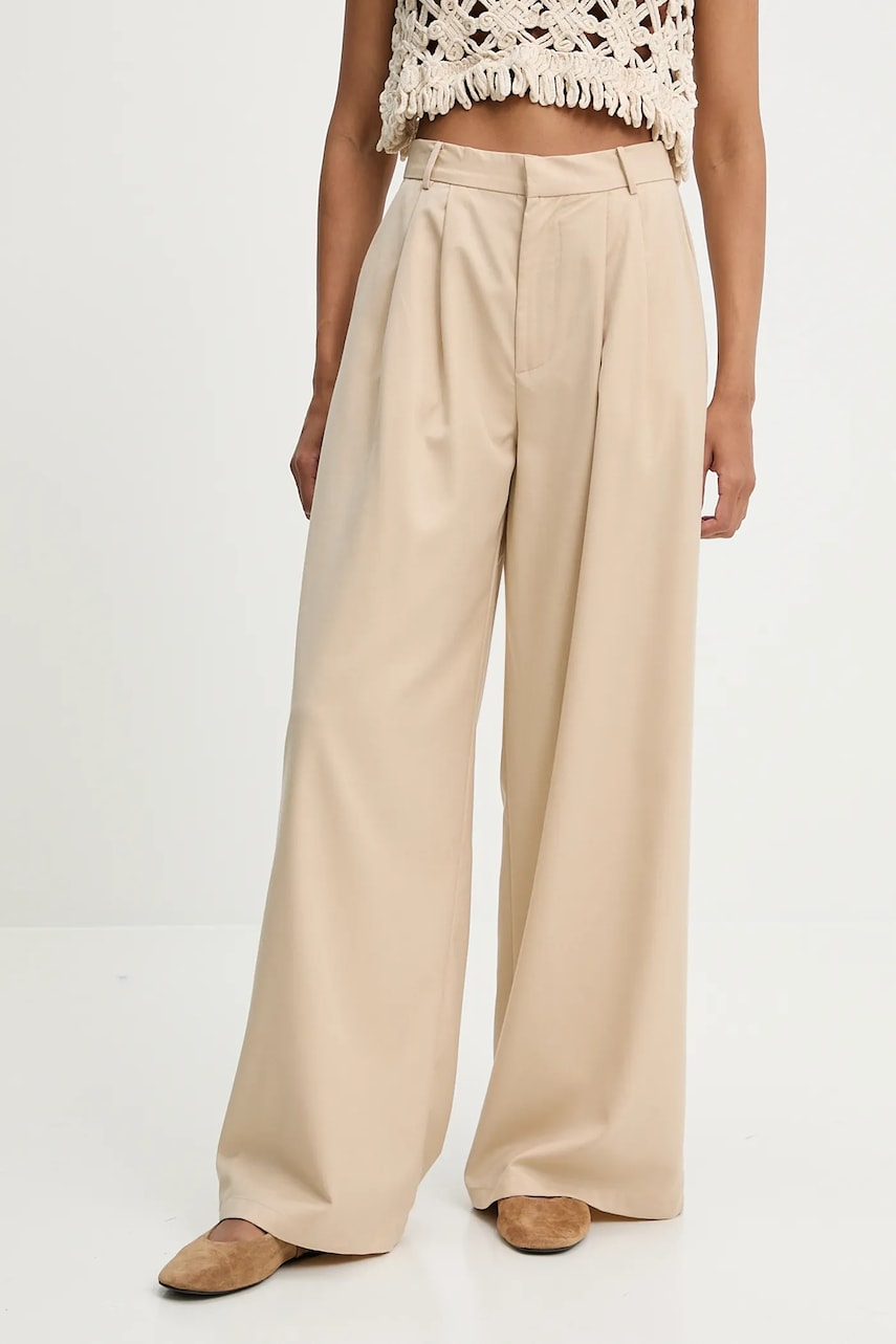 Answear Lab pantaloni din lana culoarea bej, lat, high waist