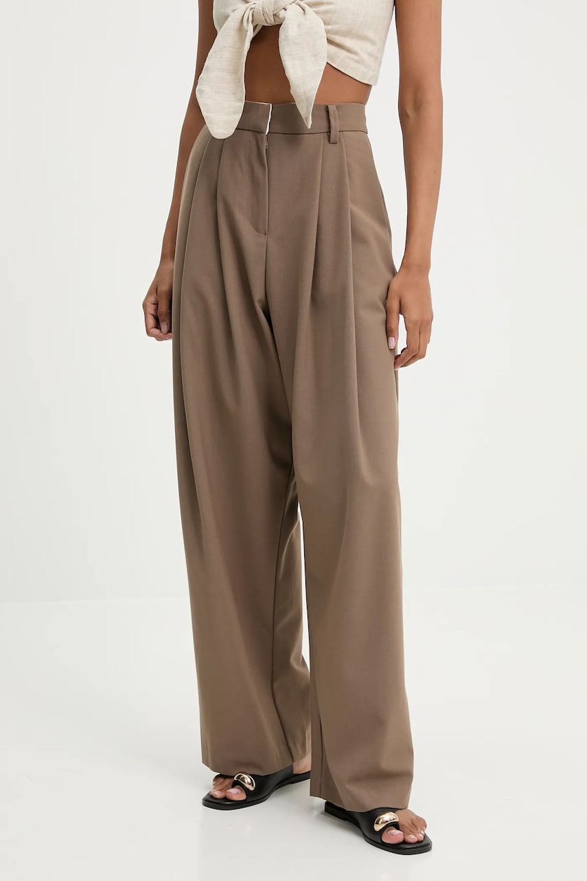 Levně Kalhoty s vlnou Answear Lab dámské, hnědá barva, široké, high waist