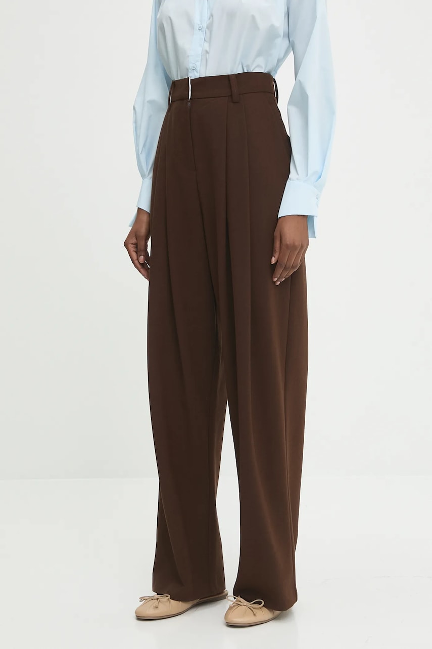 Answear Lab pantaloni din lână culoarea maro, lat, high waist