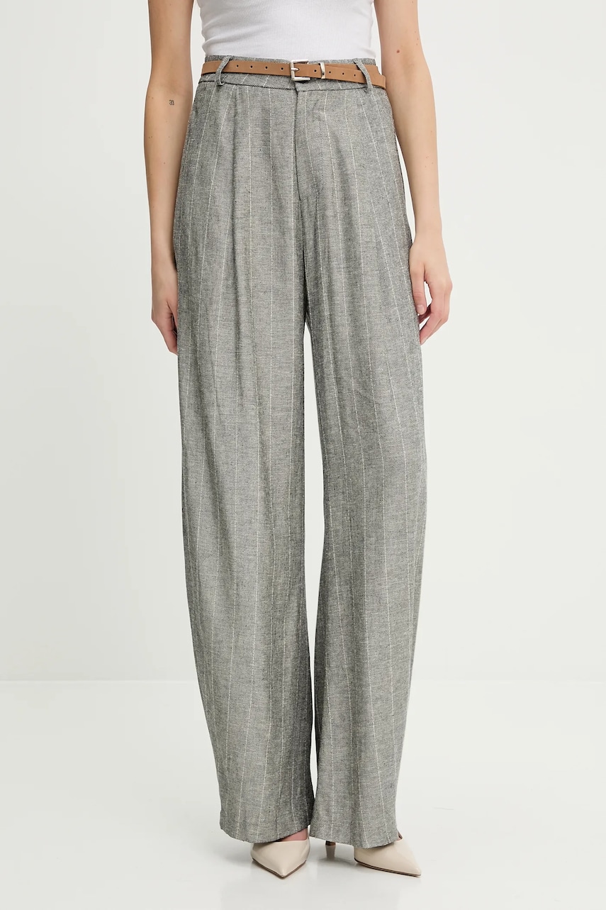 Levně Kalhoty s příměsí lnu Answear Lab dámské, šedá barva, široké, high waist