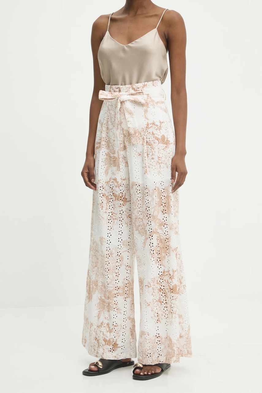 Answear Lab pantaloni de bumbac culoarea bej, lat, high waist