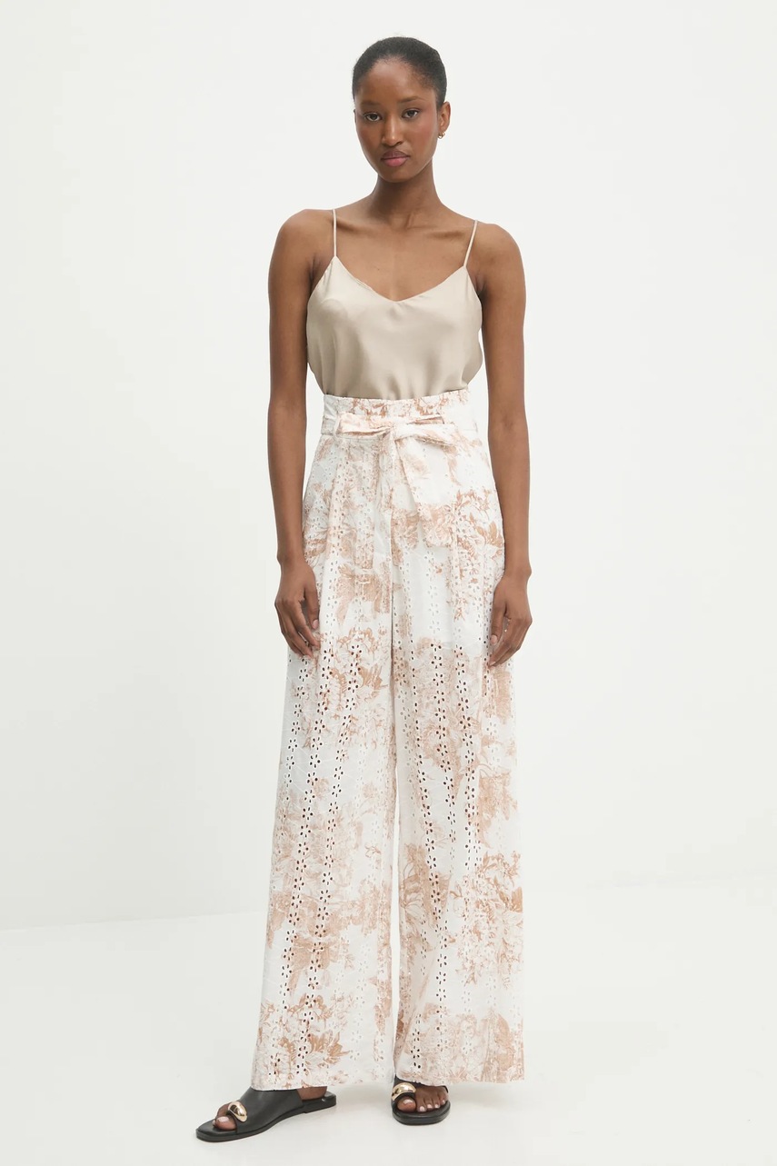 Хлопковые брюки Answear.LAB цвет бежевый широкие высокая посадка