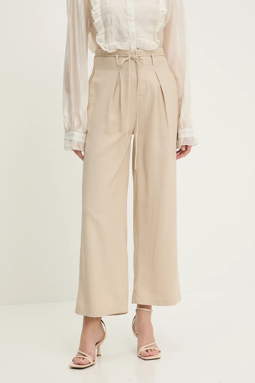 Answear Lab pantaloni culoarea bej, lat, high waist