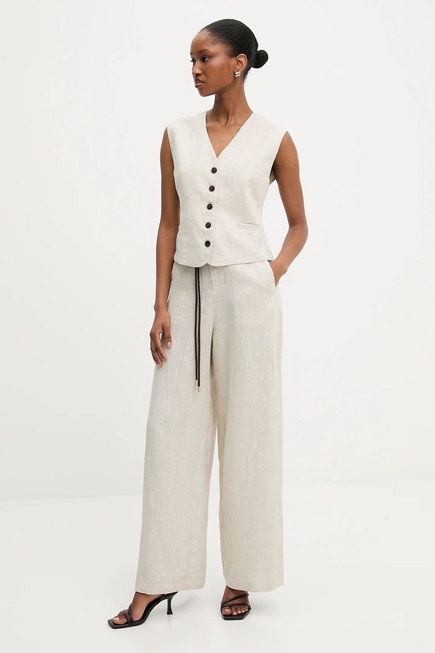 Льняные брюки Answear.LAB цвет бежевый широкие высокая посадка