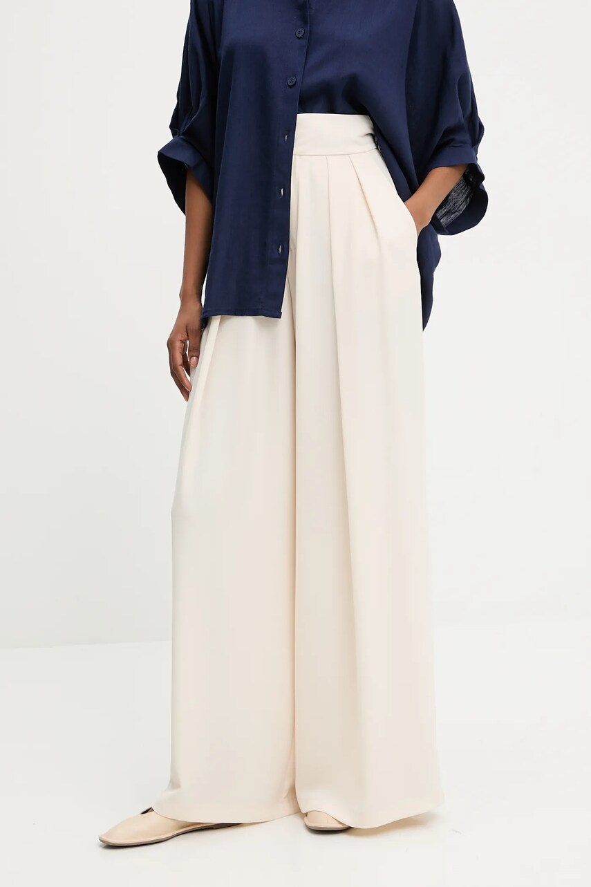 Levně Kalhoty Answear Lab dámské, béžová barva, široké, high waist