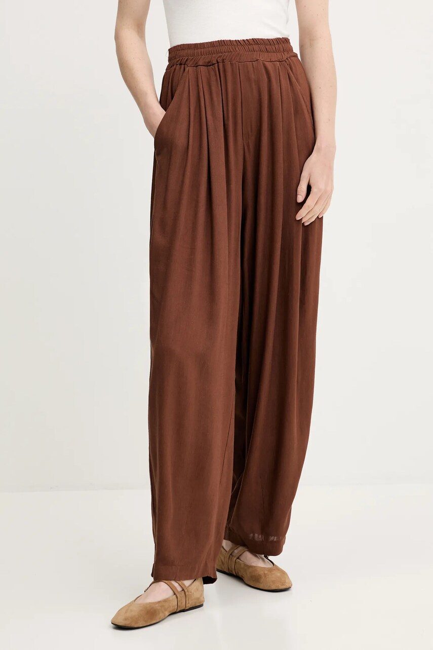 Answear Lab pantaloni din in culoarea maro, drept, high waist
