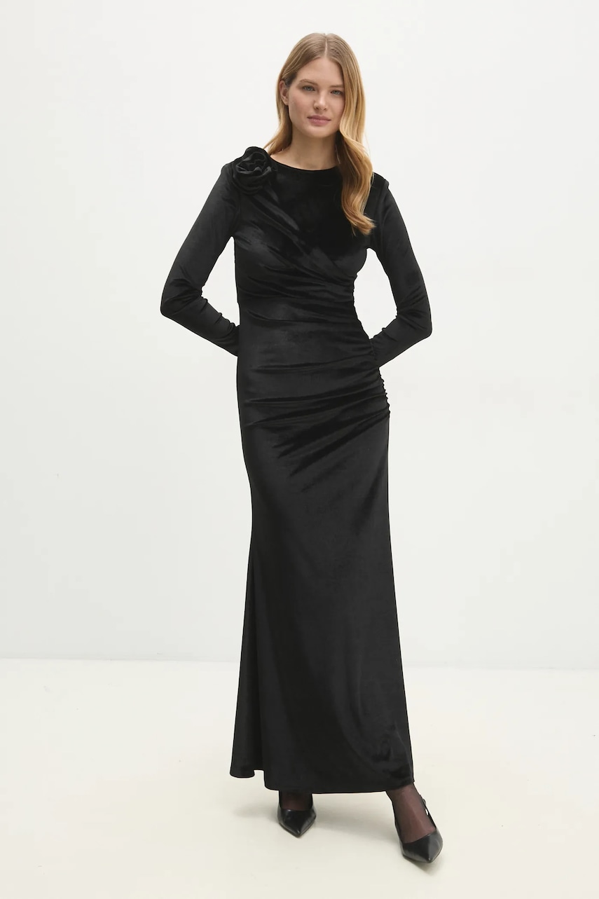 Answear Lab rochie de catifea culoarea negru, maxi, mulata Answear Lab rochie de catifea culoarea negru, maxi, mulata