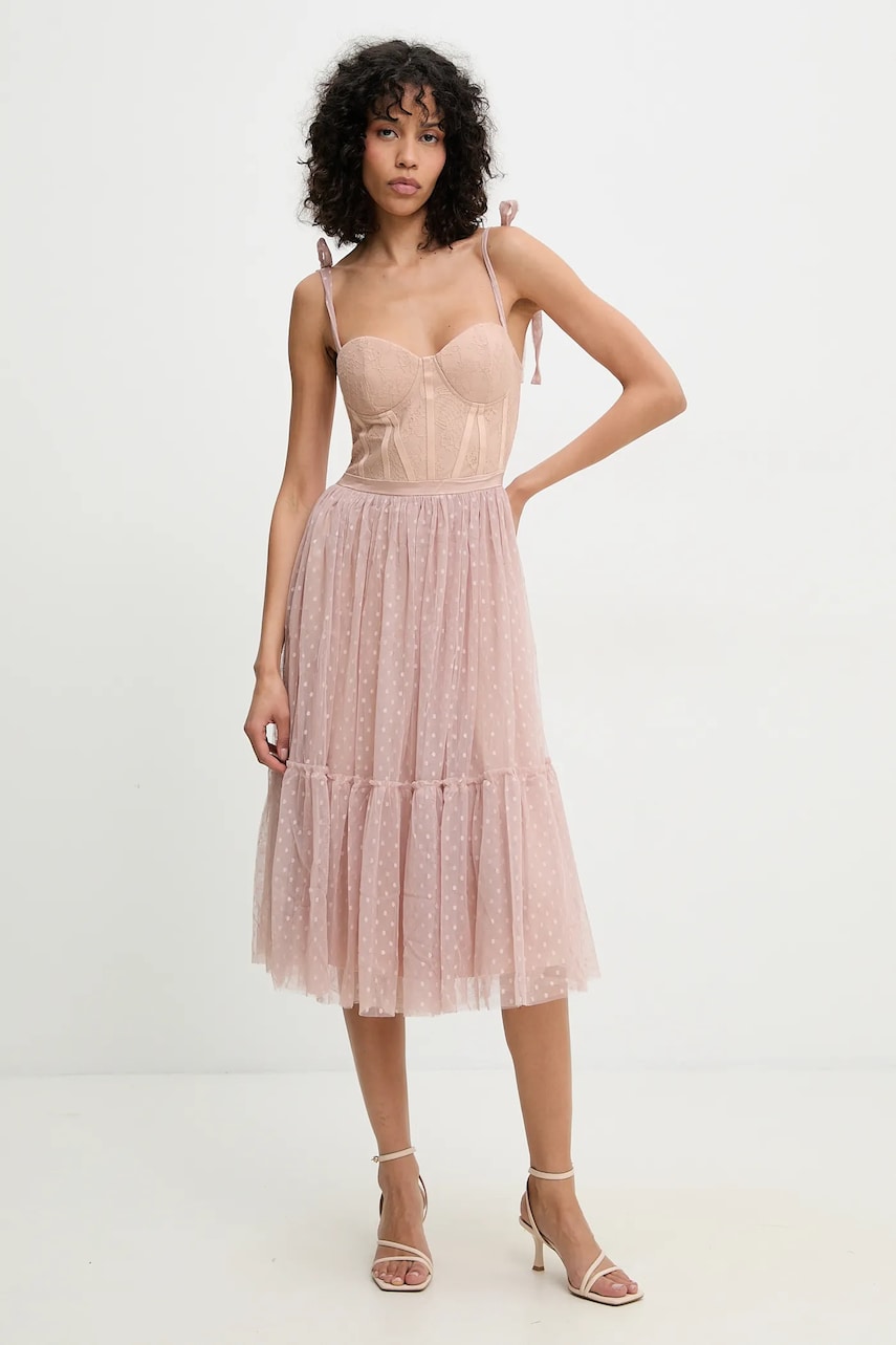 Answear Lab rochie culoarea roz, midi, evazati Answear Lab rochie culoarea roz, midi, evazati