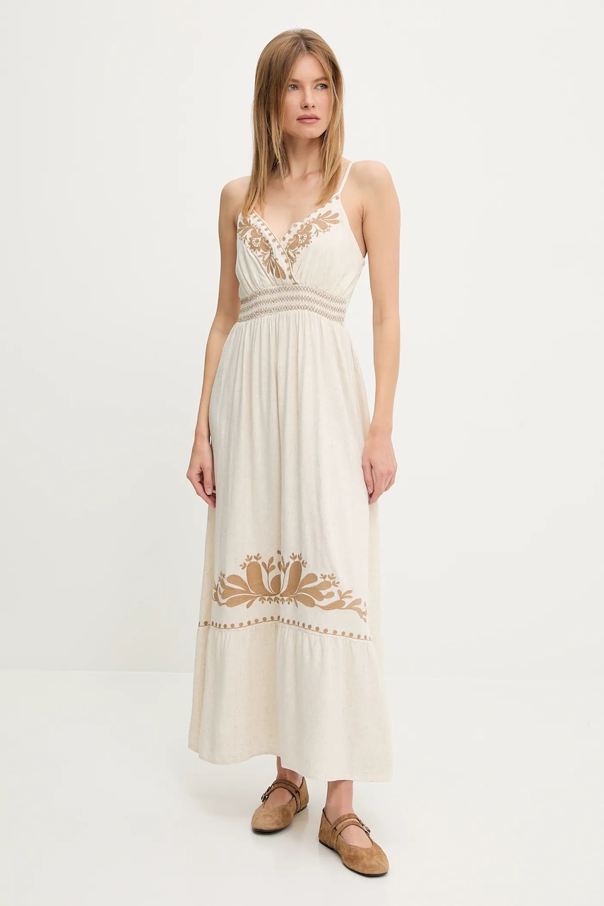 Answear Lab rochie din in culoarea maro, maxi, evazată