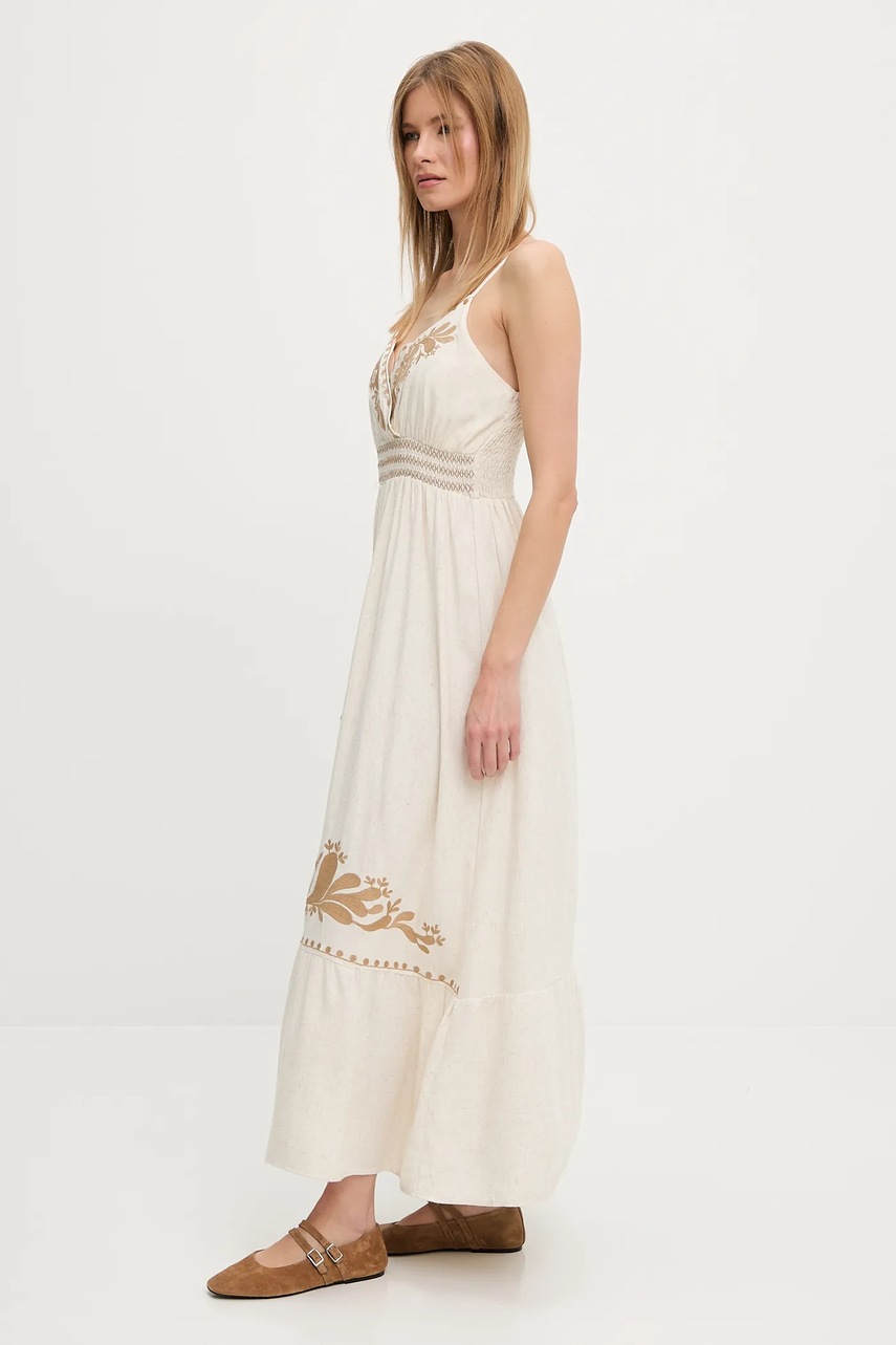 Льняное платье Answear.LAB цвет коричневый maxi расклешённая