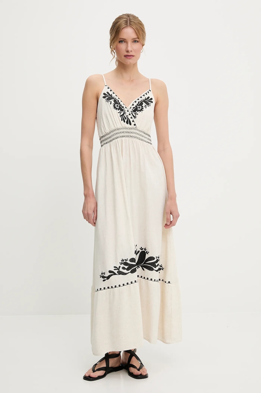 Answear Lab rochie din in culoarea negru, maxi, evazată