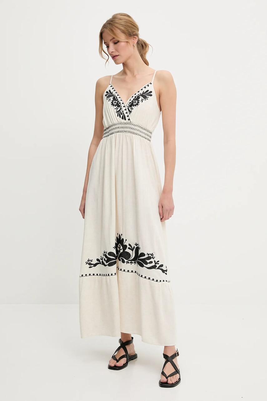 Льняное платье Answear.LAB цвет чёрный maxi расклешённая Льняное платье Answear.LAB цвет чёрный maxi расклешённая