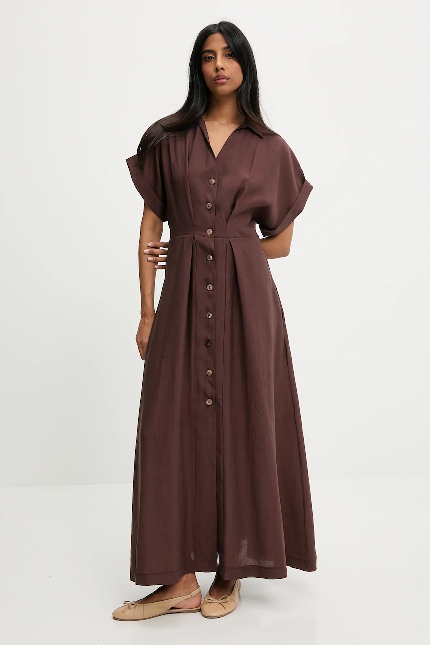 Answear Lab rochie culoarea maro, maxi, evazată