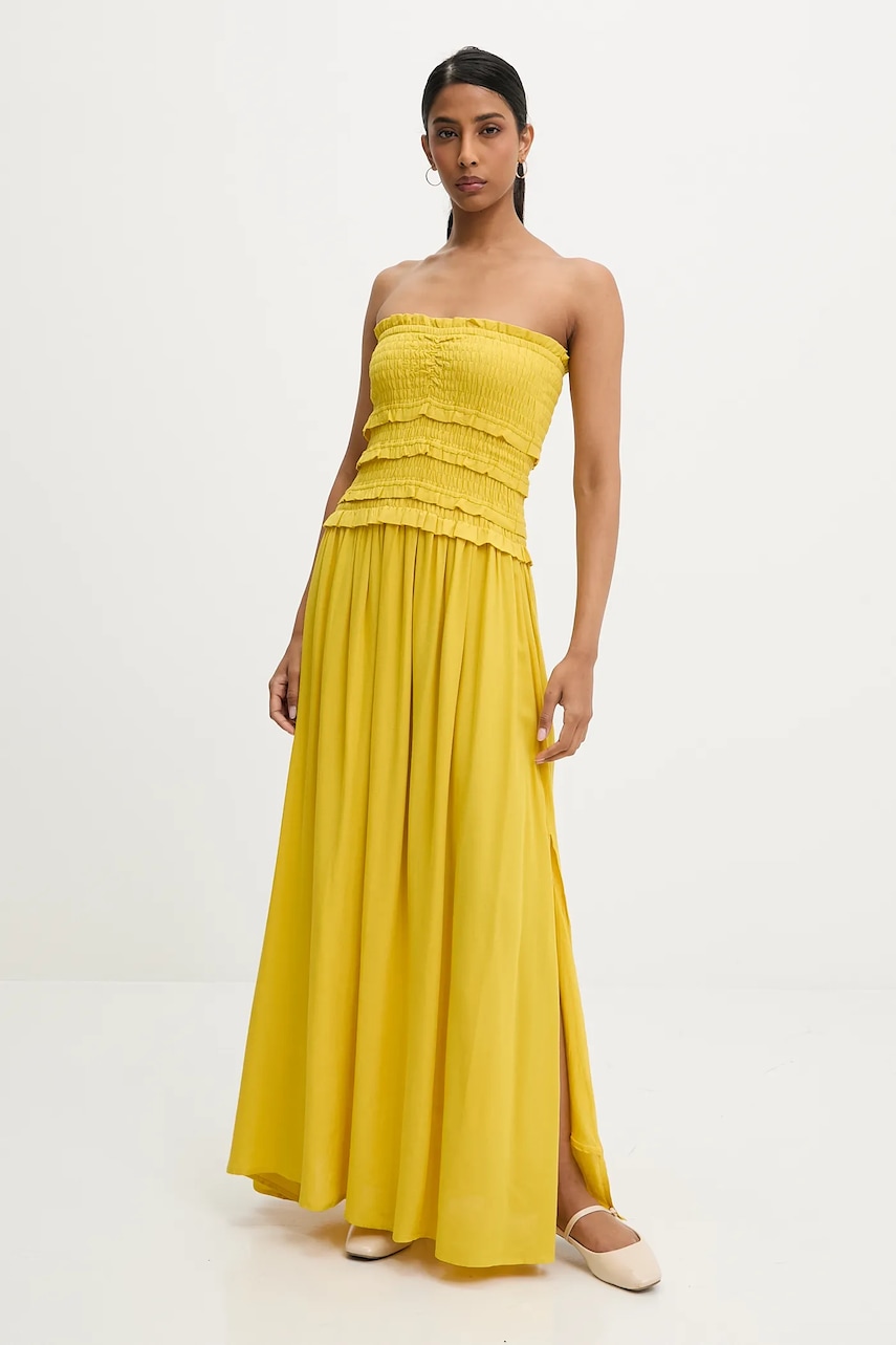 Answear Lab rochie din in culoarea galben, maxi, evazată