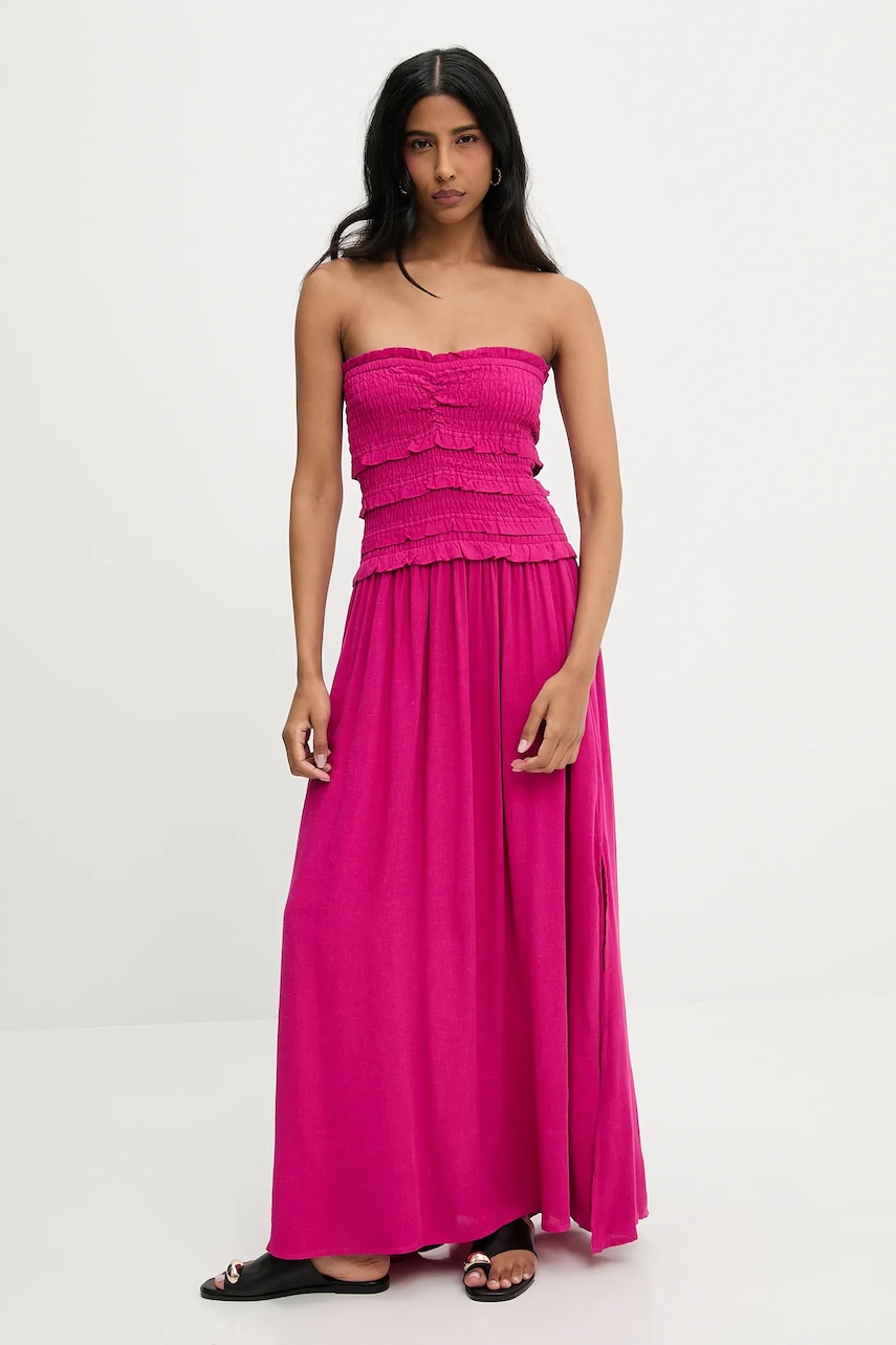 Answear Lab rochie din in culoarea roz, maxi, evazată