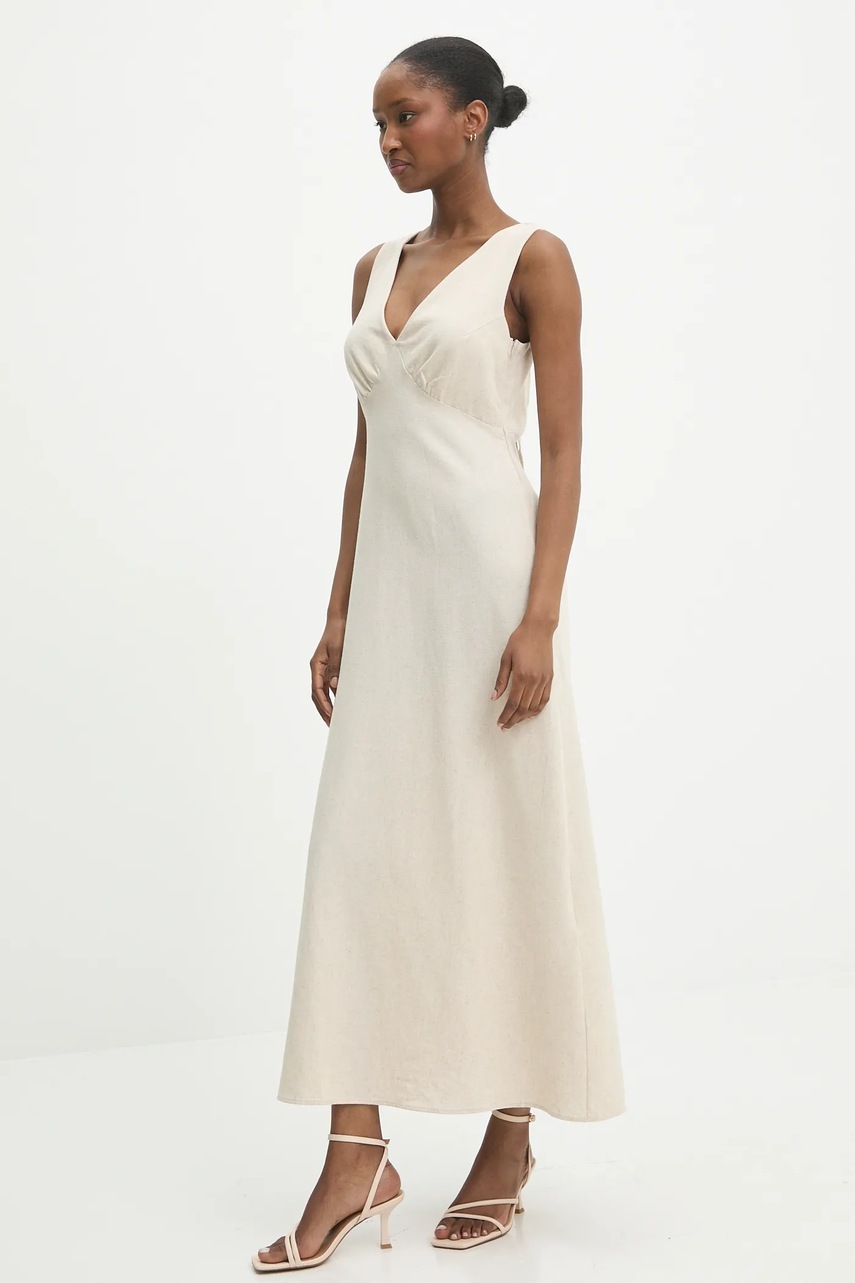 Платье с примесью шелка Answear.LAB цвет бежевый maxi расклешённая