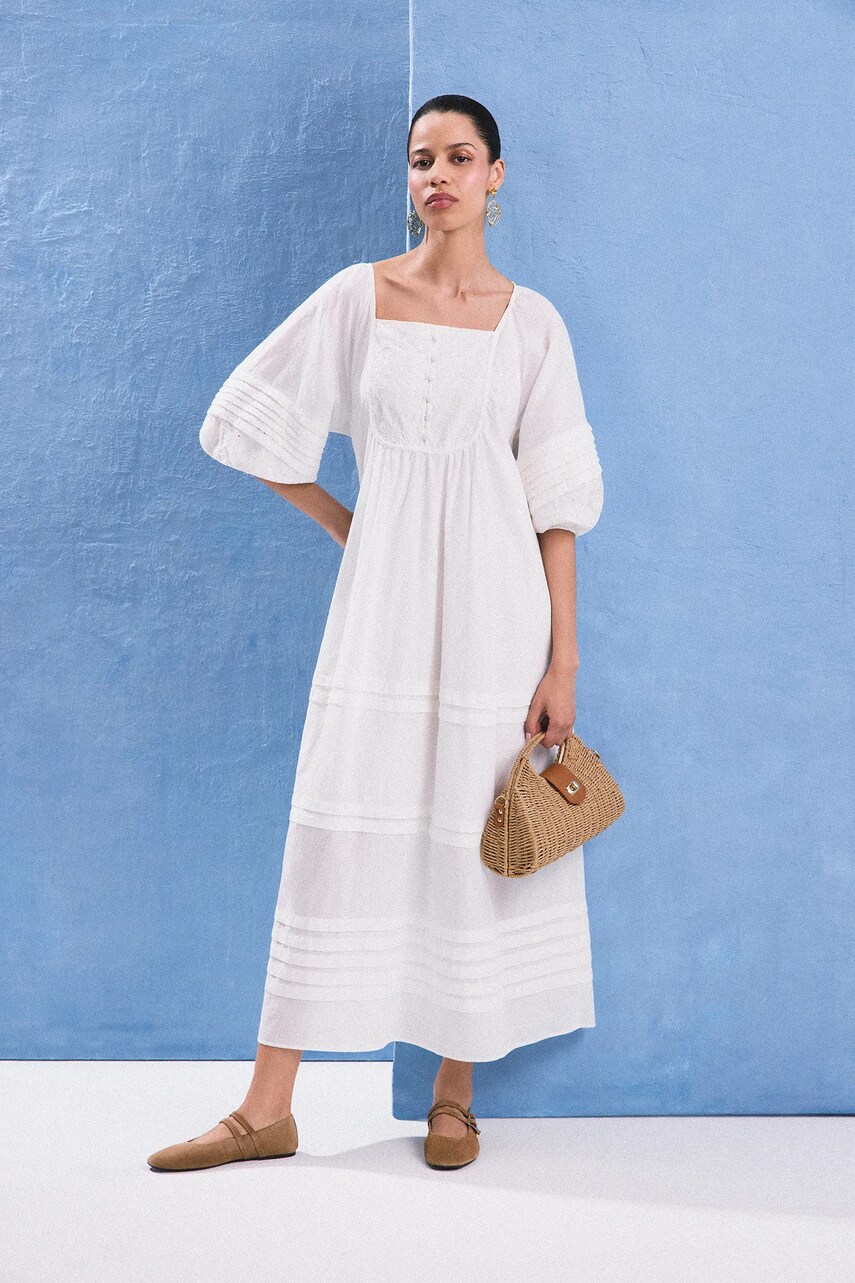 Answear Lab rochie din bumbac culoarea alb, maxi, evazată