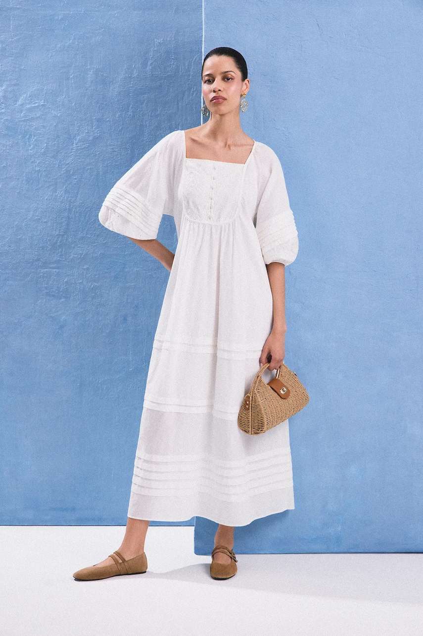 Answear Lab rochie din bumbac culoarea alb, maxi, evazată Answear Lab rochie din bumbac culoarea alb, maxi, evazată