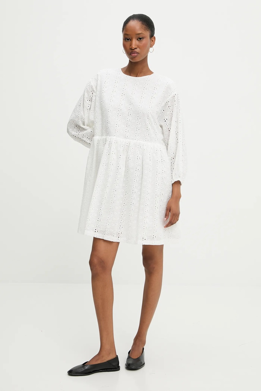 Хлопковое платье Answear.LAB цвет белый mini расклешённая