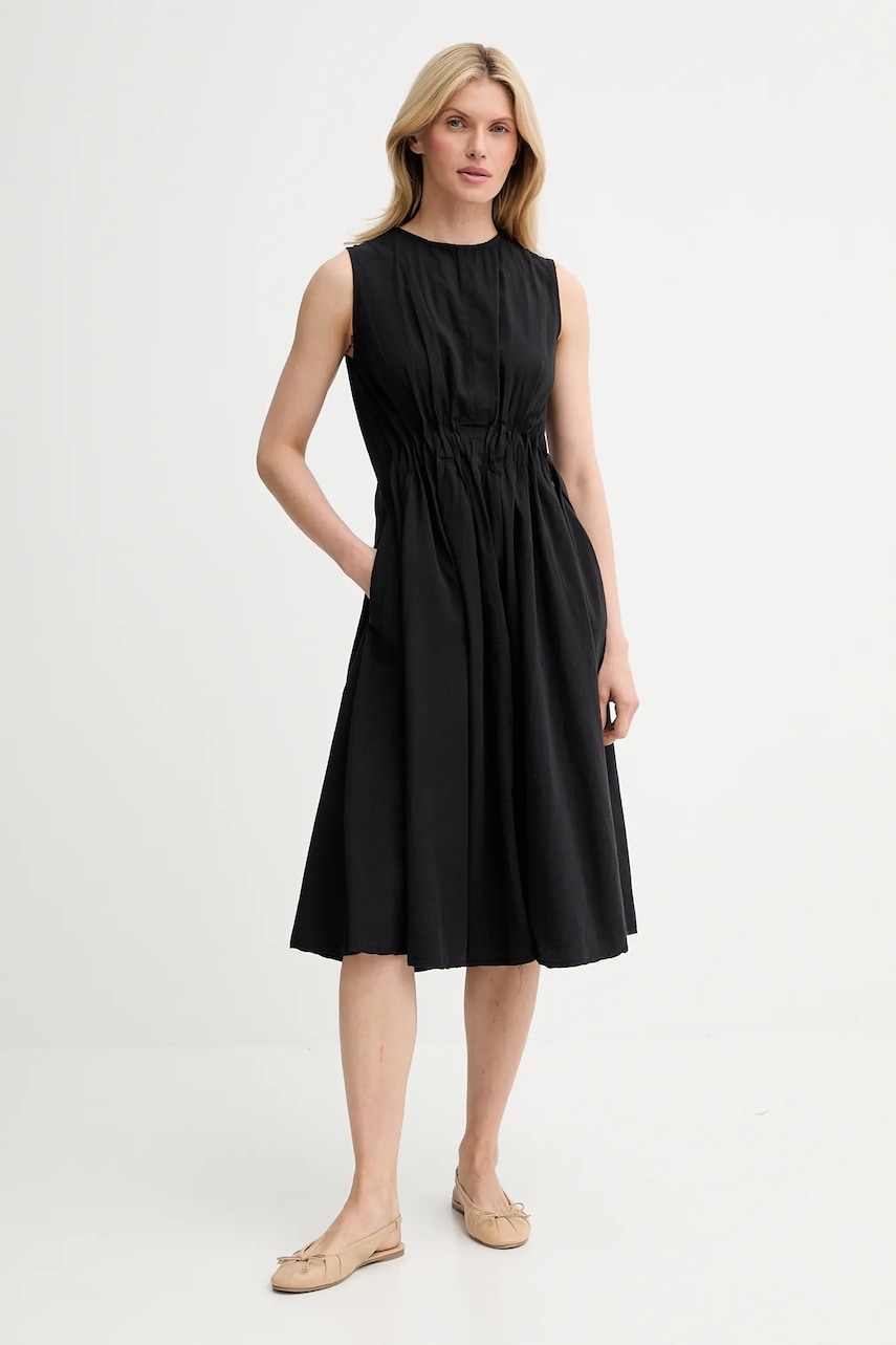 Answear Lab rochie din bumbac culoarea negru, midi, evazata
