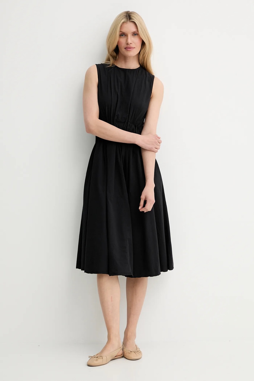 Хлопковое платье Answear.LAB цвет чёрный midi расклешённая