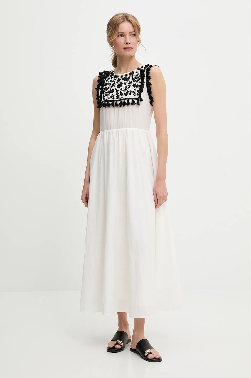 rochie din bumbac culoarea alb, maxi, evazati