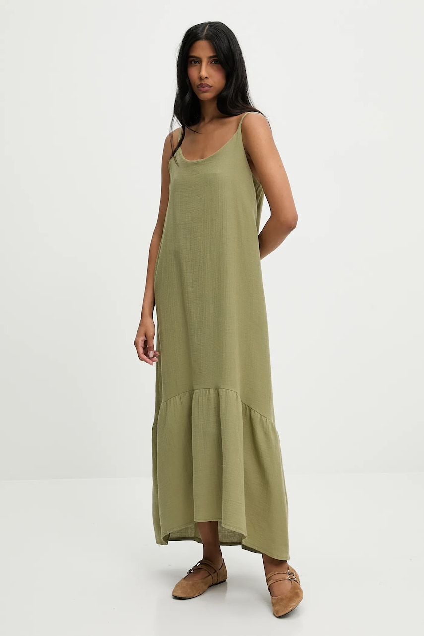 Answear Lab rochie din bumbac culoarea verde, maxi, evazată