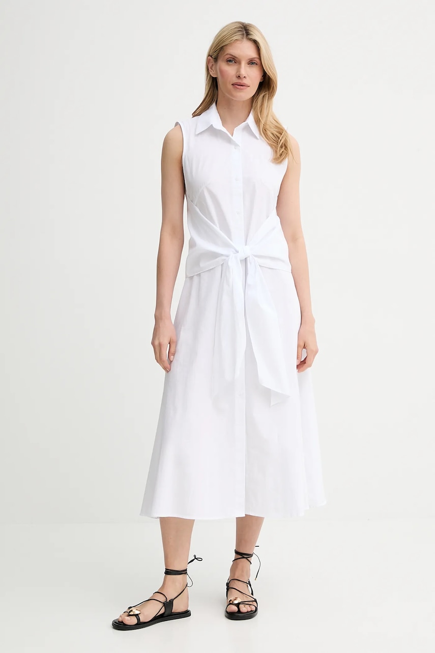 Answear Lab rochie din bumbac culoarea alb, midi, evazată