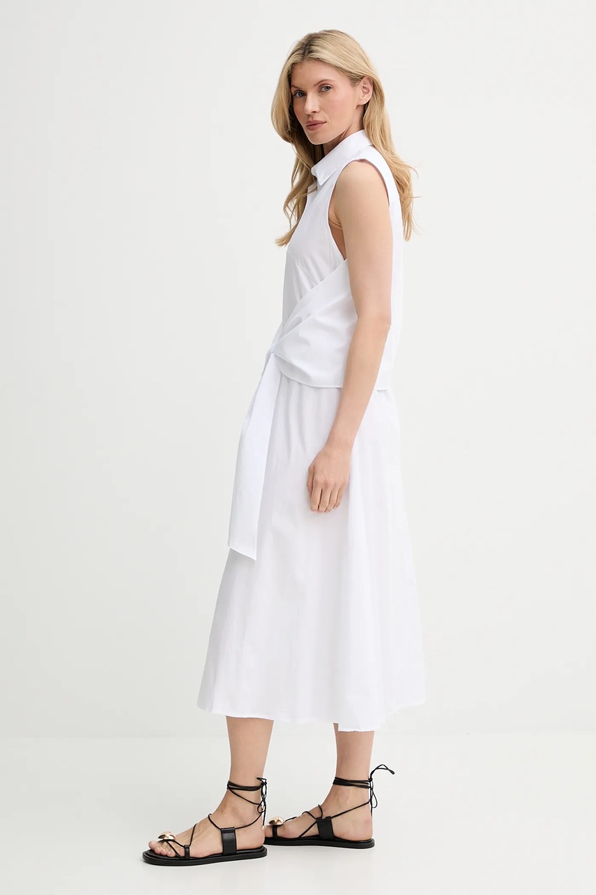 Хлопковое платье Answear.LAB цвет белый midi расклешённая