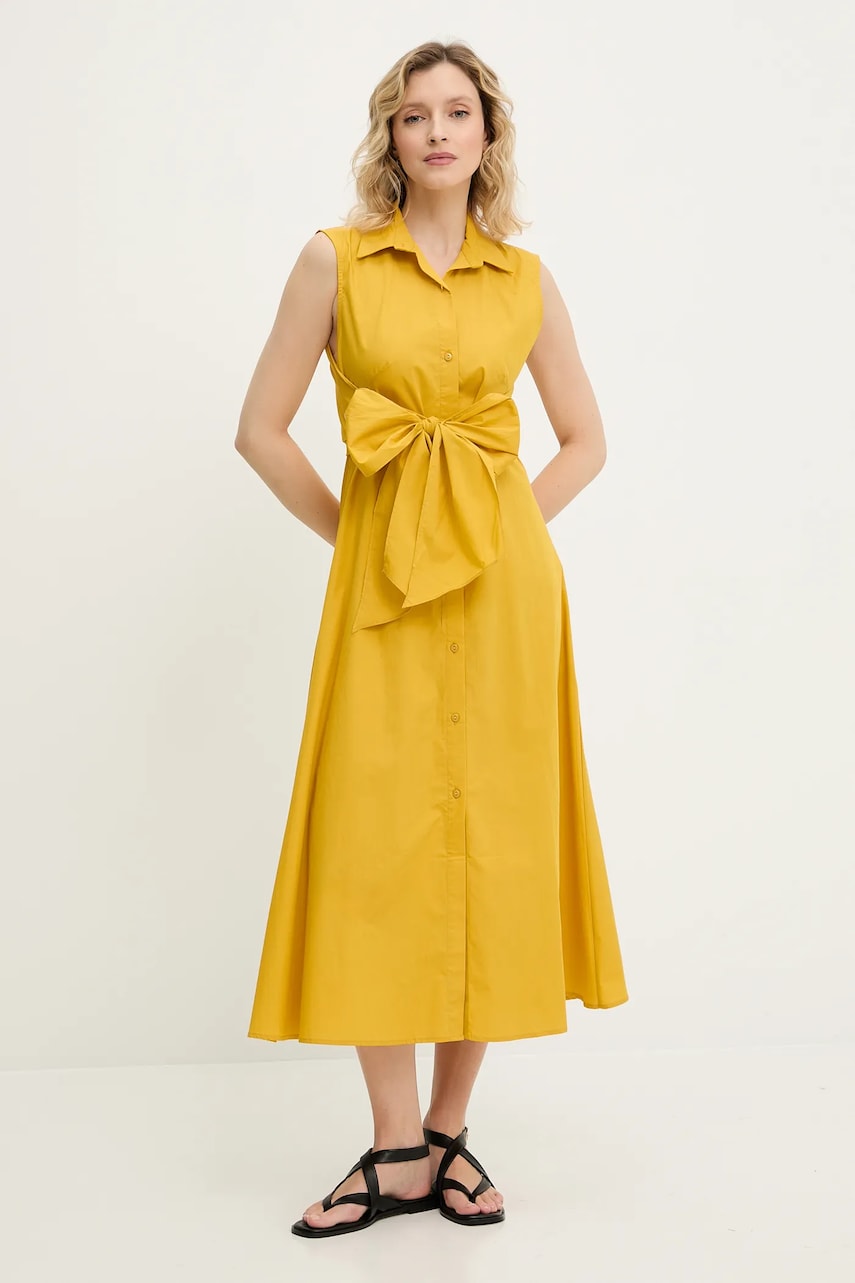 Answear Lab rochie din bumbac culoarea galben, midi, evazată