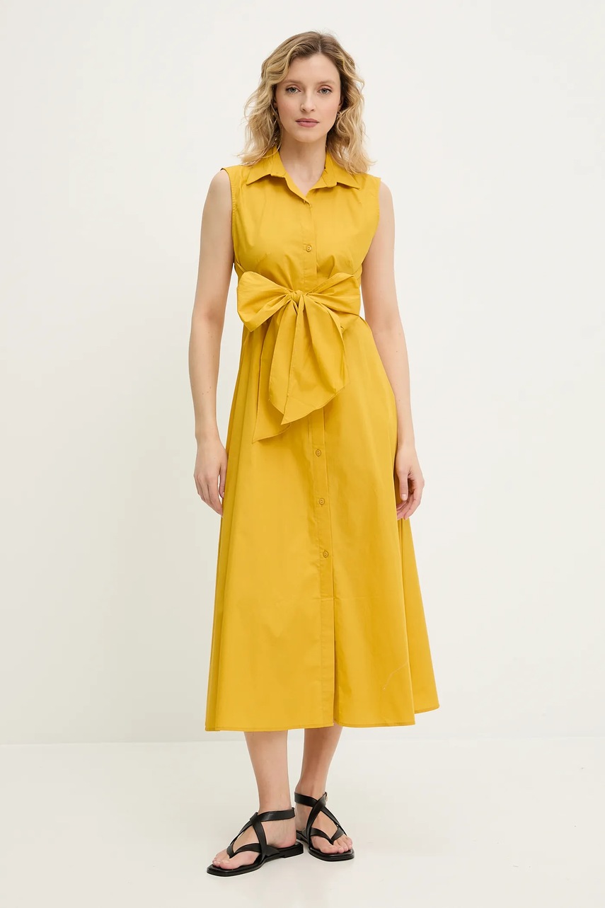 Хлопковое платье Answear.LAB цвет жёлтый midi расклешённая