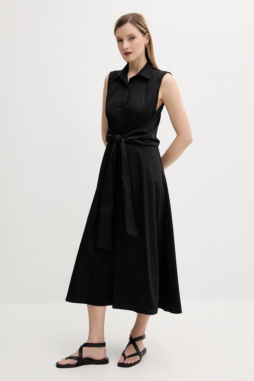Хлопковое платье Answear.LAB цвет чёрный midi расклешённая